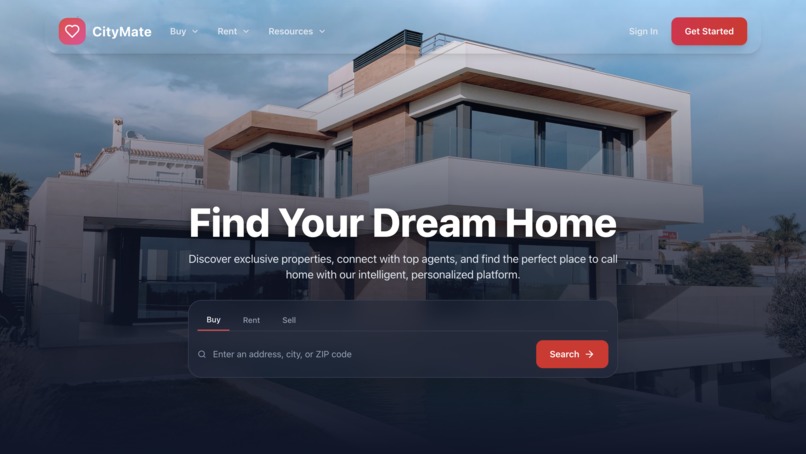 CityMate web application landing page